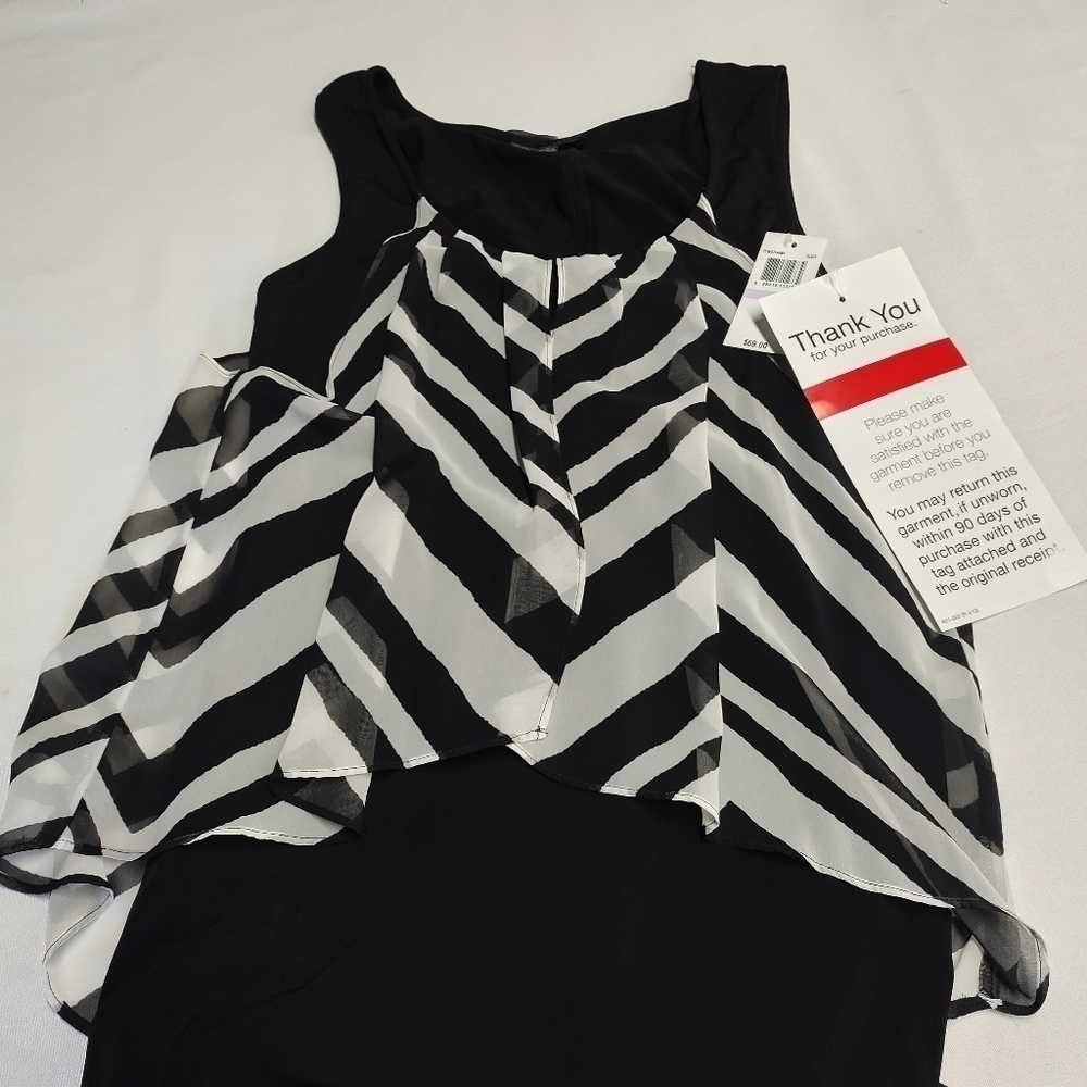 Connected Apparel Black White Striped Full-length Overlay Dress Size 6 NWT - Picture 7 of 10